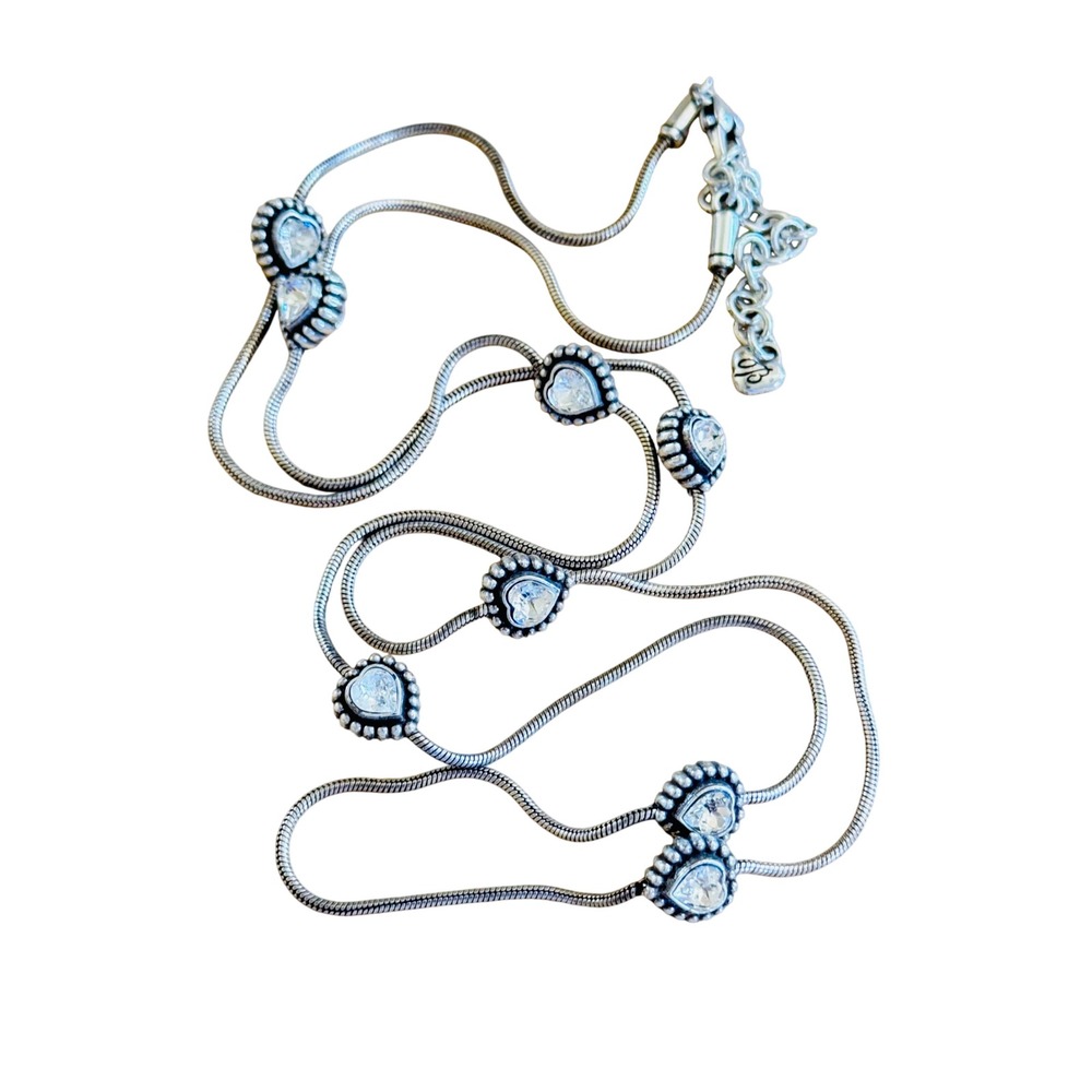 Brighton Twinkle Heart Long Necklace Silver Plated Swarovski Crystal Jeweled 34"